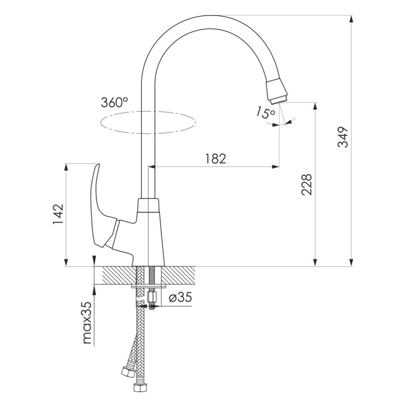 IMPRESE Смеситель для кухни Malse, сатин, 35 мм (55010S)