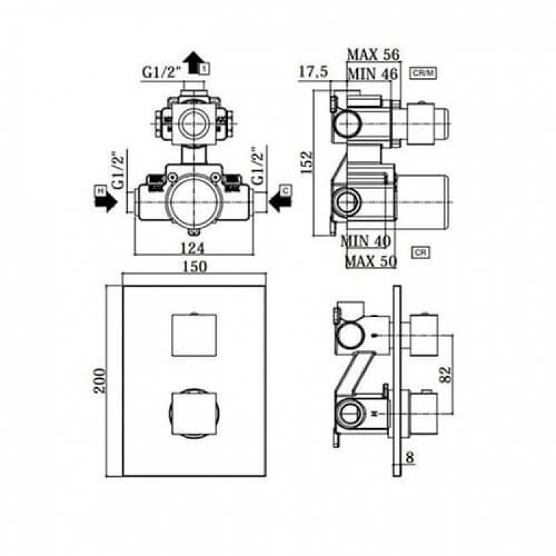 Paffoni Змішувач для душу з термостатом Light LIQ 518 CR на 2 виходи, хром (LIQ518CR)