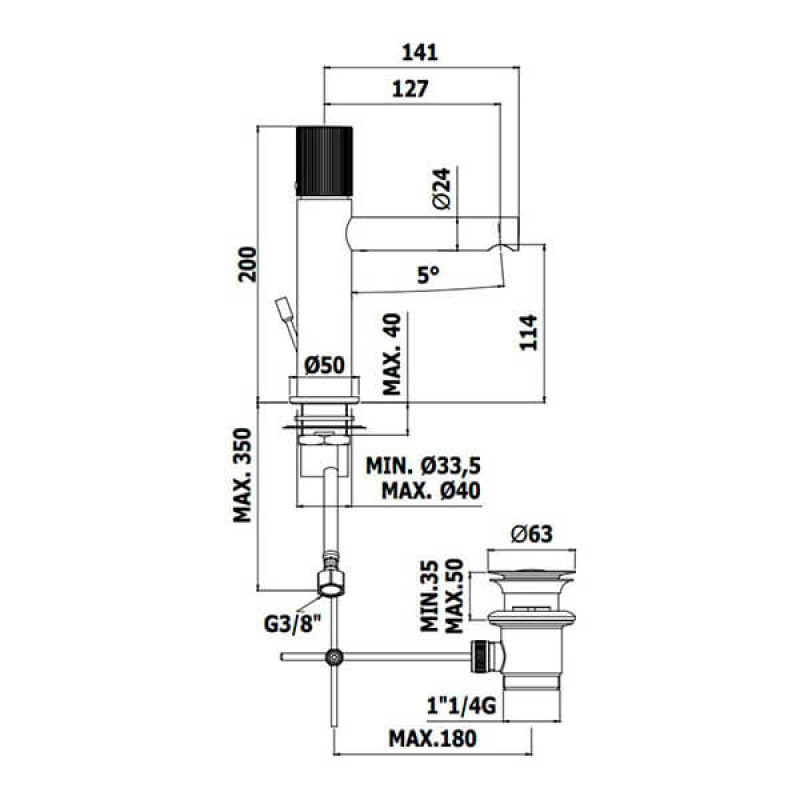 Paffoni Змішувач для умивальника JO 075 NO чорний матовий (JO075NO)