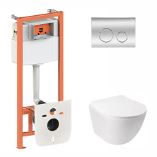 Qtap Інсталяція для унітазу 3 в 1 Nest + унітаз із сидінням Jay з панеллю змиву (QT07335176W0133M425M11112CRM)