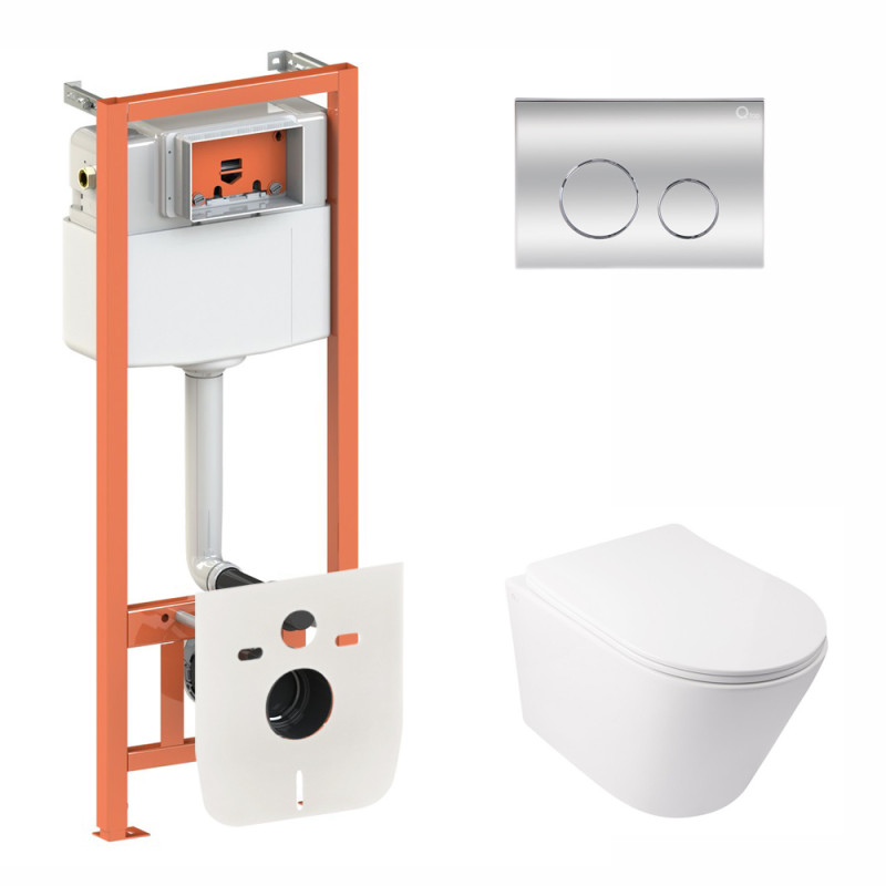 Qtap Інсталяція для унітазу 3 в 1 Nest + унітаз із сидінням Swan з панеллю змиву (QT16335178W0133M425M11112CRM)