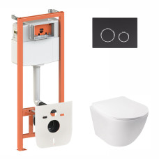 Qtap Інсталяція для унітазу 3 в 1 Nest + унітаз із сидінням Jay з панеллю змиву (QT07335176W0133M425M11V1146MB)