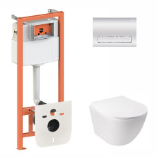 Qtap Інсталяція для унітазу 3 в 1 Nest + унітаз з сидінням Jay з панеллю змиву (QT07335176W0133M425M08381CRM)
