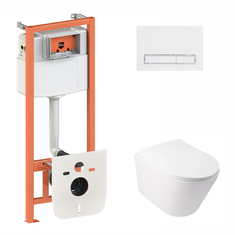 Qtap Інсталяція для унітазу 3 в 1 Nest + унітаз з сидінням Swan з панеллю змиву (QT16335178W0133M425M08V1384W)