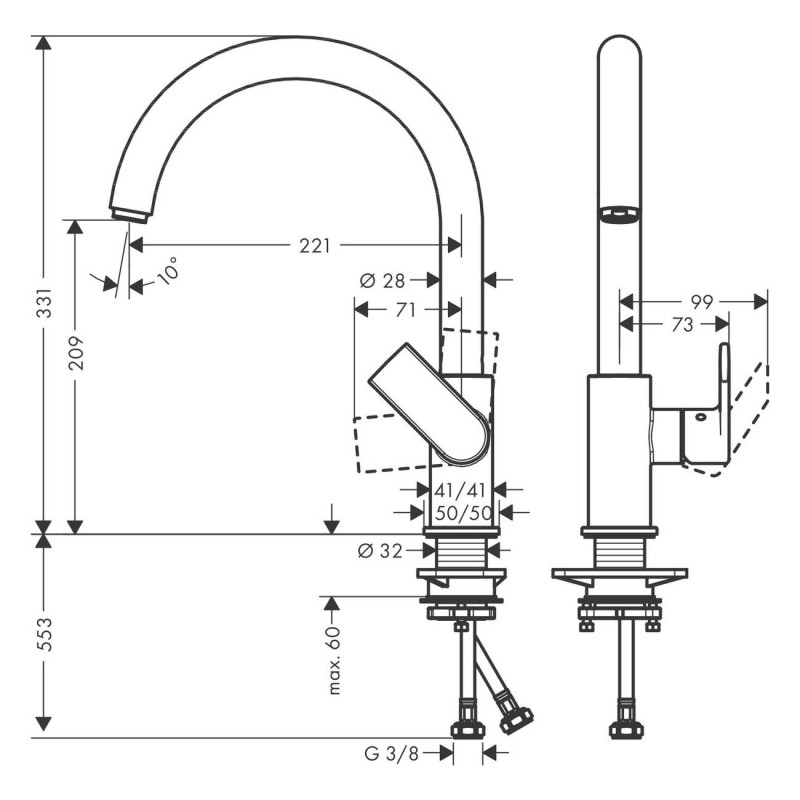Hansgrohe Смеситель для кухни Vernis Shape M35 210 (71871000)