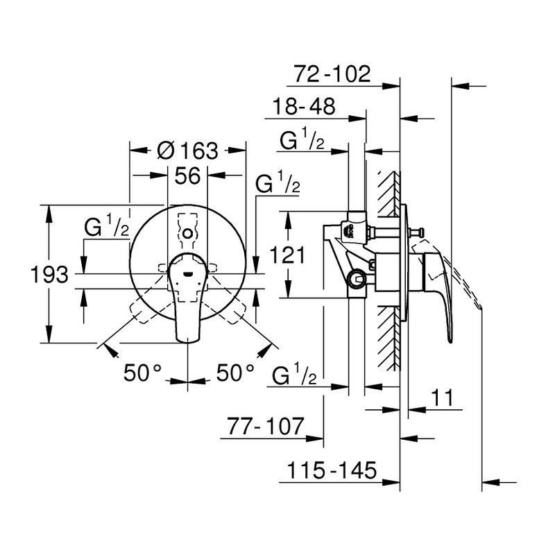 Grohe Смеситель для ванны Eurosmart New с комплектом скрытого монтажа, хром (33305003)