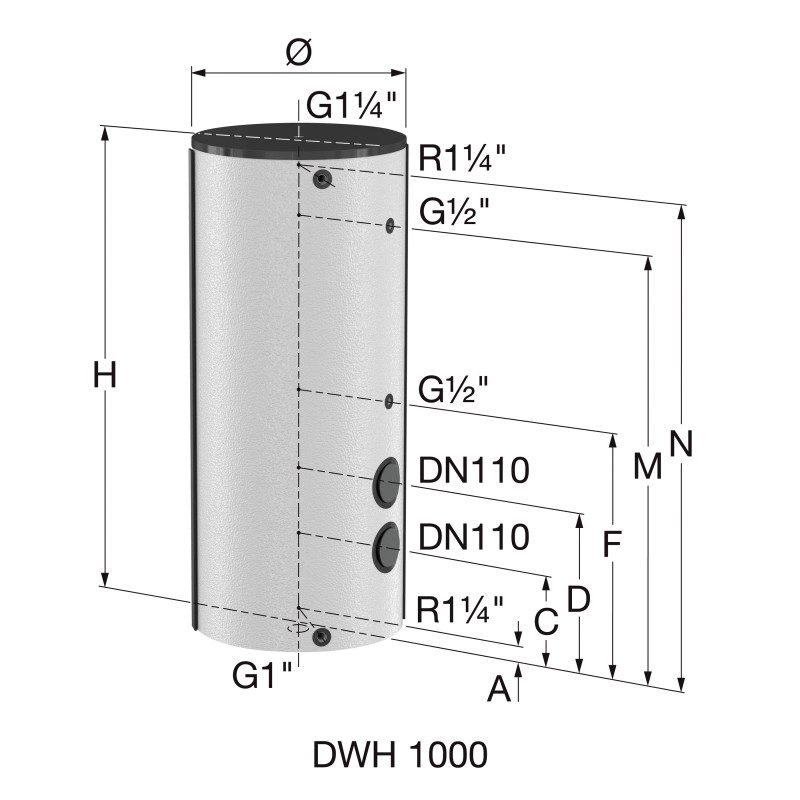 Flamco Накопичувальна емальована ємність ГВП DWH 1000 без змійовиків з вбудованим фланцем (білий) (17362)