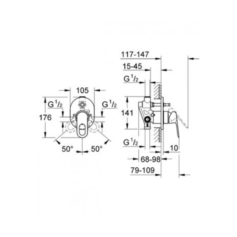 Grohe BauClassic Смеситель однорычажный для ванны, скрытый монтаж (29047000)