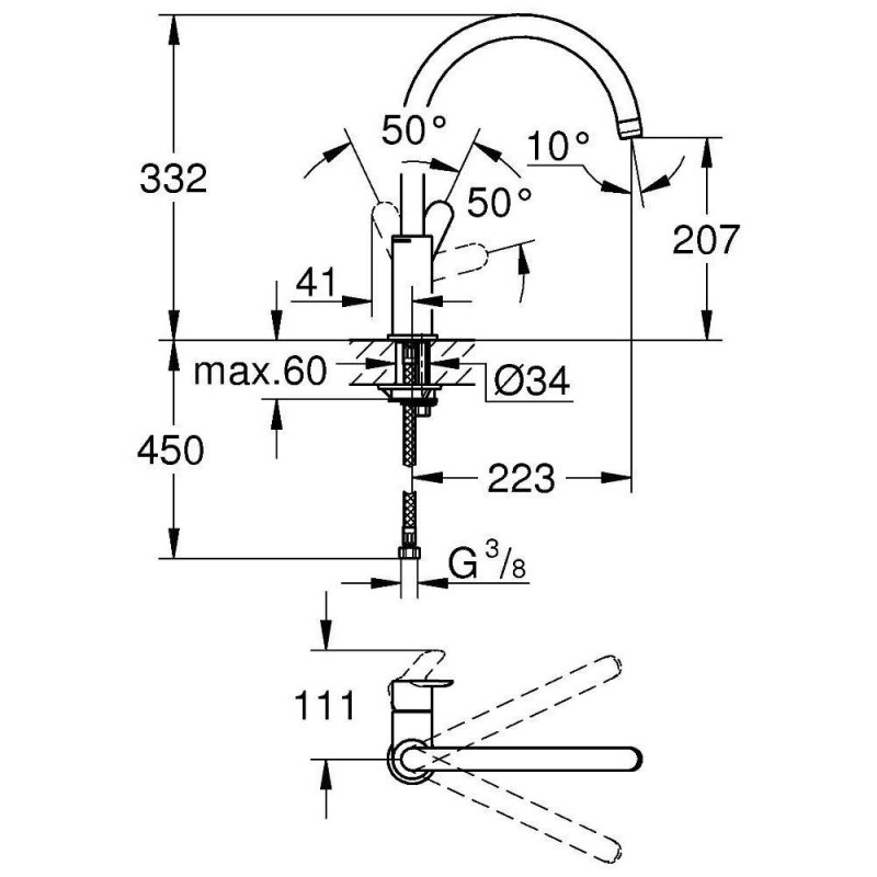 Grohe Смеситель для мойки Eurosmart Cosmopolitan (31481001)