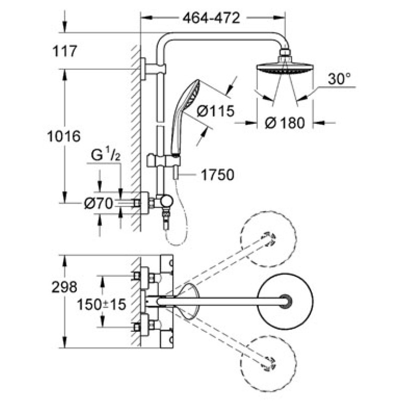 Grohe Душевая система с термостатом для настенного монтажа Euphoria System 180 хром (27296001)