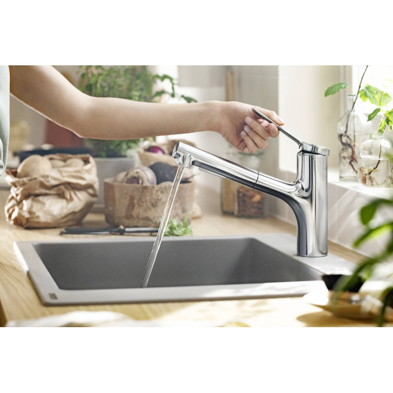 Hansgrohe Смеситель для кухни Zesis M33 150 с вытяжным изливом (74810000)