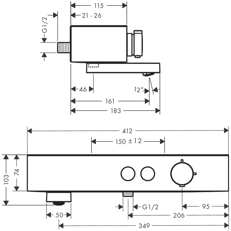 Hansgrohe Смеситель для ванны термостатический Shower Tablet Select 412 мм