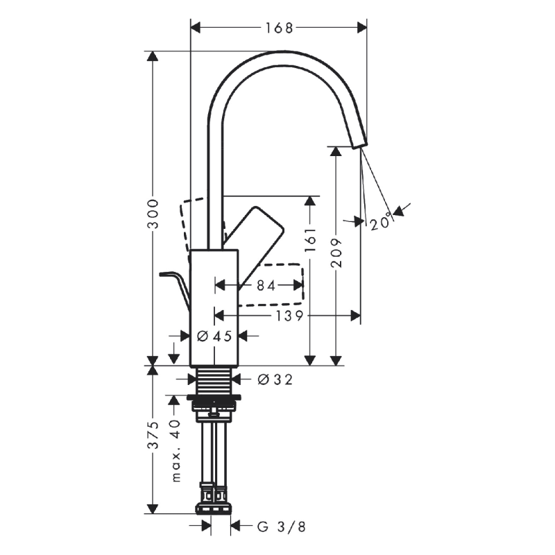 Hansgrohe Смеситель для умывальника Vivenis со сливным гарнитуром (75030670)