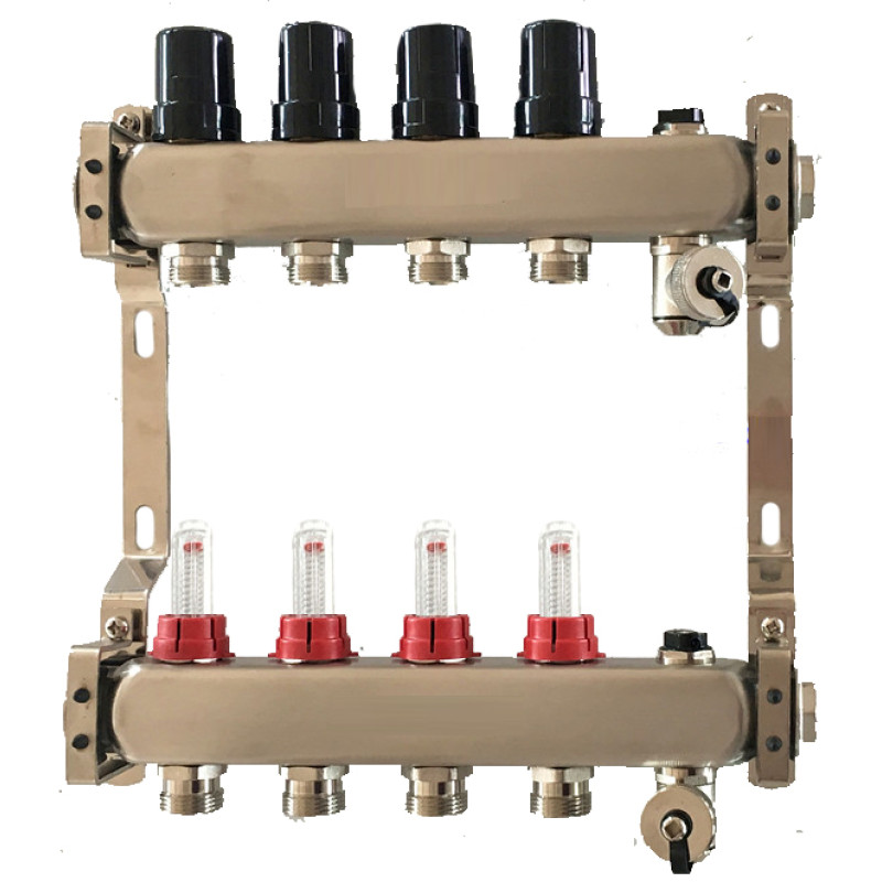 501203 Колектор на 3 контури, з витратомірами, краном Маєвськ та зливним, нерж.сталь Tervix Pro Line (501203)