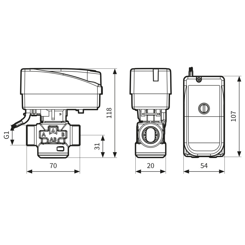 Afriso 1645300 клапан  2-ходовий AZV453 G 1" DN20 kvs 11 230В н/в, з кабелем