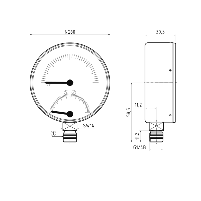 Afriso 63339 Термоманометр ТМ80 0-10 бар, 20-120С, радіальний, з монтажним клапан ом R1/2"