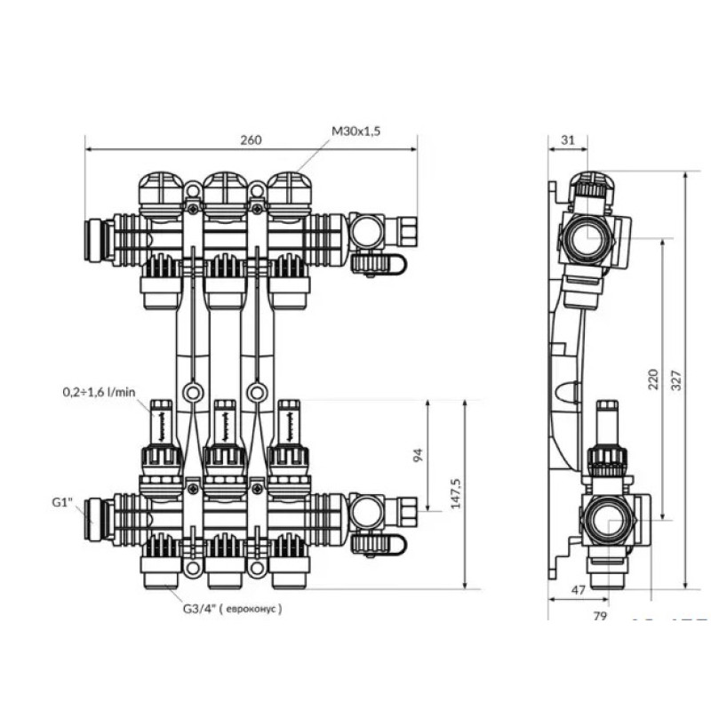 Afriso 812 63 Колектор ProCalida EF1 K 3 контури, G1", 0,2-1,6 л/хв