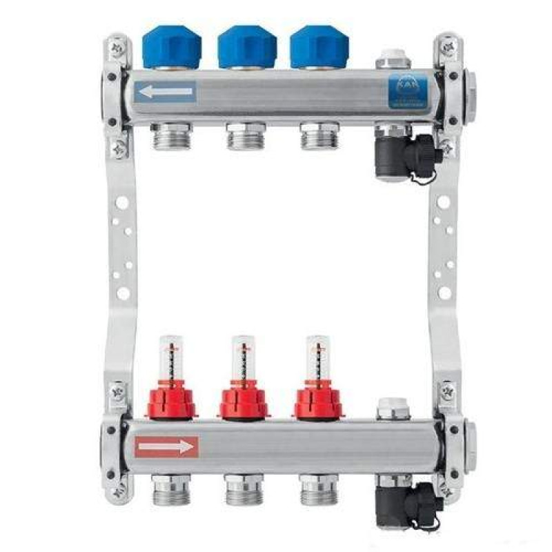 Распределительный коллектор с расходомерами и вентилями для сервоприводов М30х1,5 с воздуховочным клапаном (серия N75A)9 выходов (326х549х80) KAN-therm (1316157043)