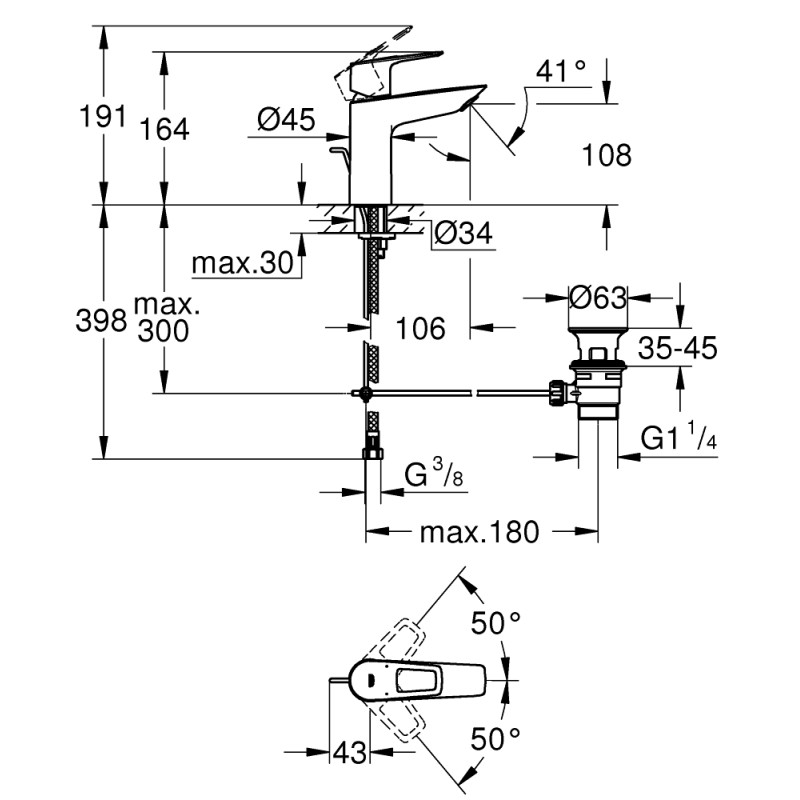 Grohe Смеситель однорычажный для раковины BauLoop New M-Size хром (23762001)
