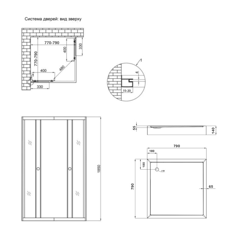 Lidz Душова кабіна Wawel SC100x80.SAT.LOW.FR, скло Frost 5 мм + Душовий піддон KAPIELKA ST100x80х14 (LWASC10080SLFSET)