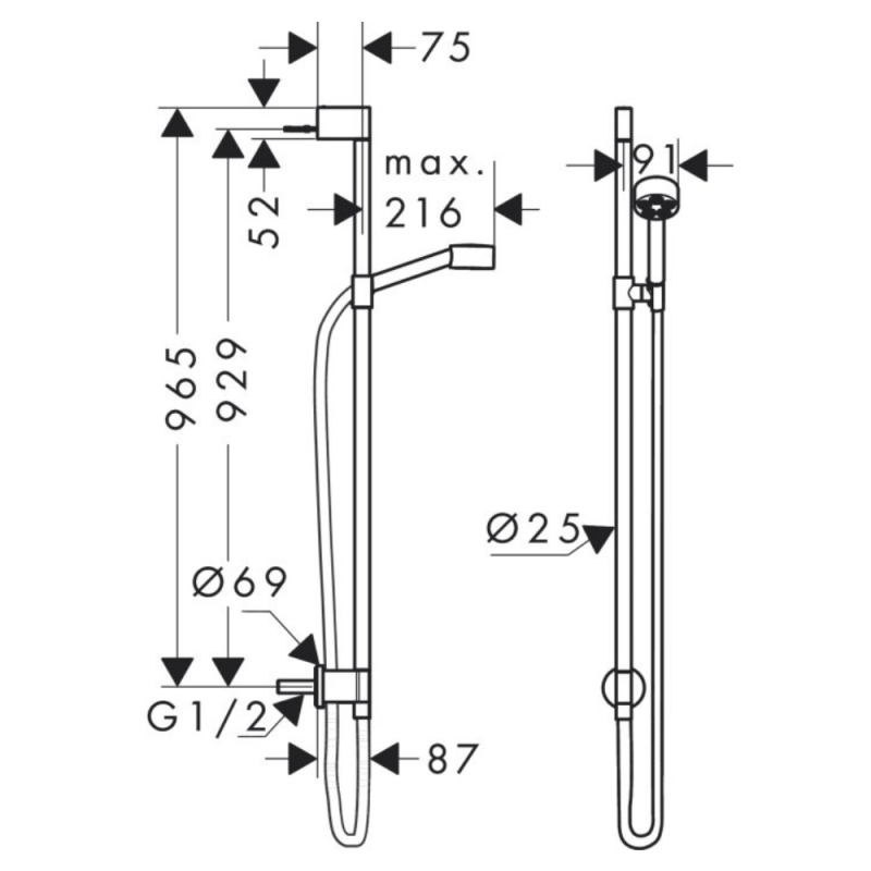 Axor Душевой набор One 75 1jet EcoSmart с настенным подключением, хром (48791000)