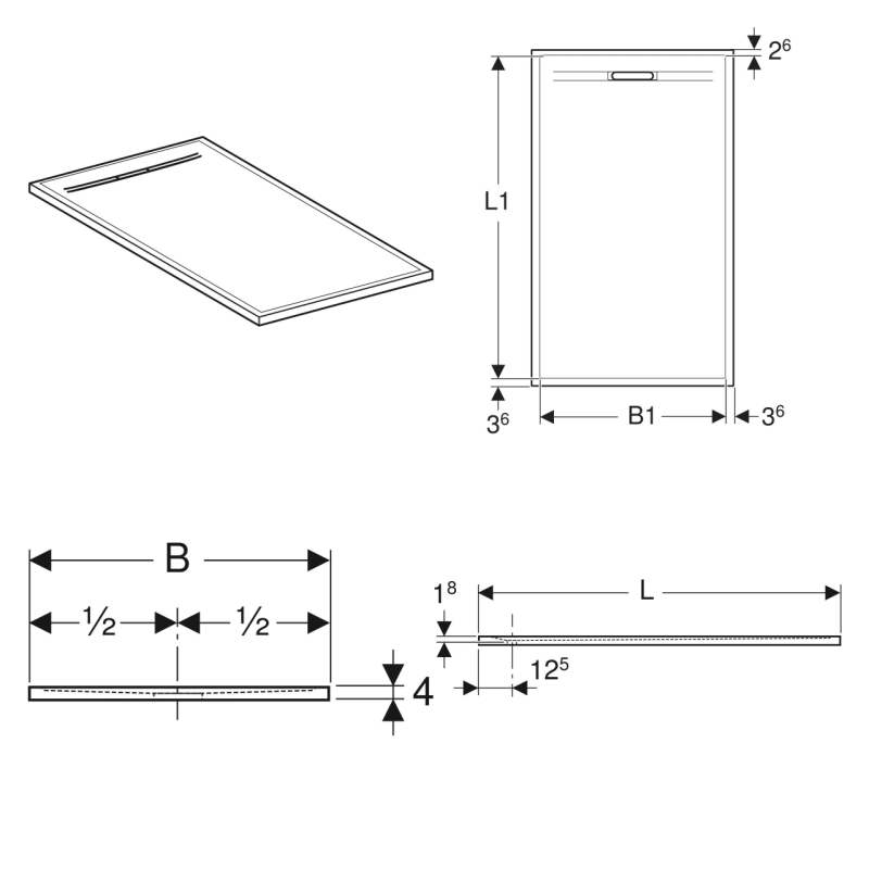 Geberit Душевой поддон SESTRA 80x100х4 см, прямоугольный, белый, поверхность со сланцевой структурой