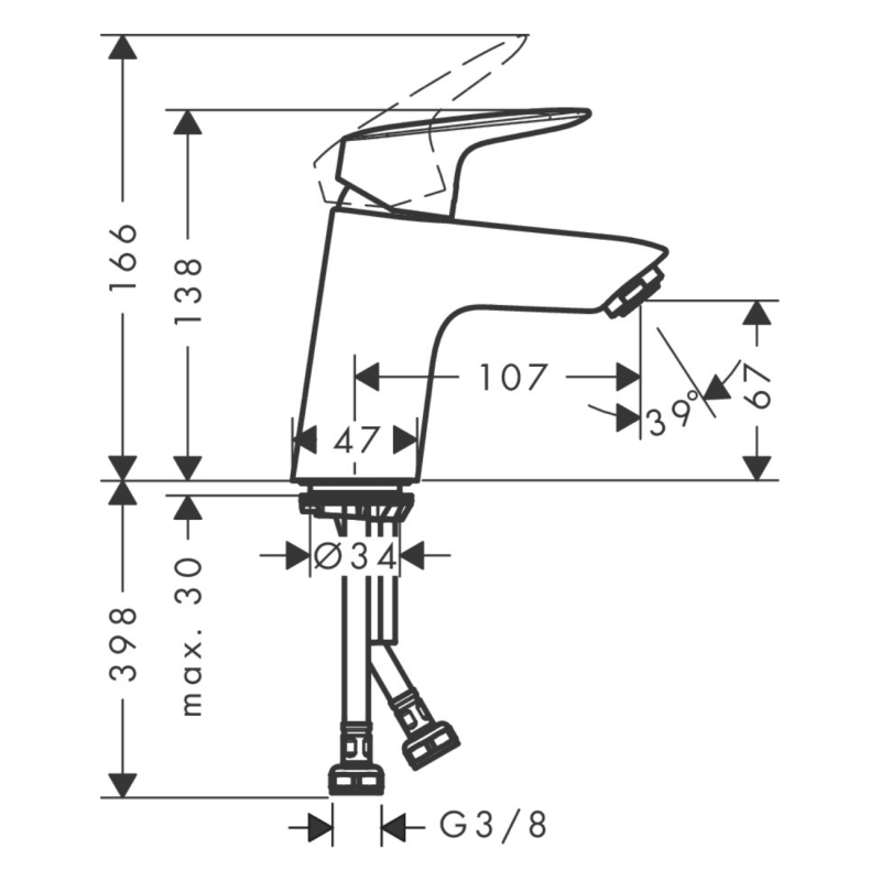Hansgrohe Смеситель для умывальника Logis 70 черный матовый