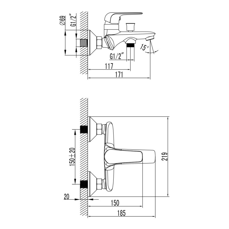 IMPRESE Душевой набор : Смеситель для ванны NOVA OPAVA, душевой гарнитур (10075+t03800101SR), хром (SET20230915)