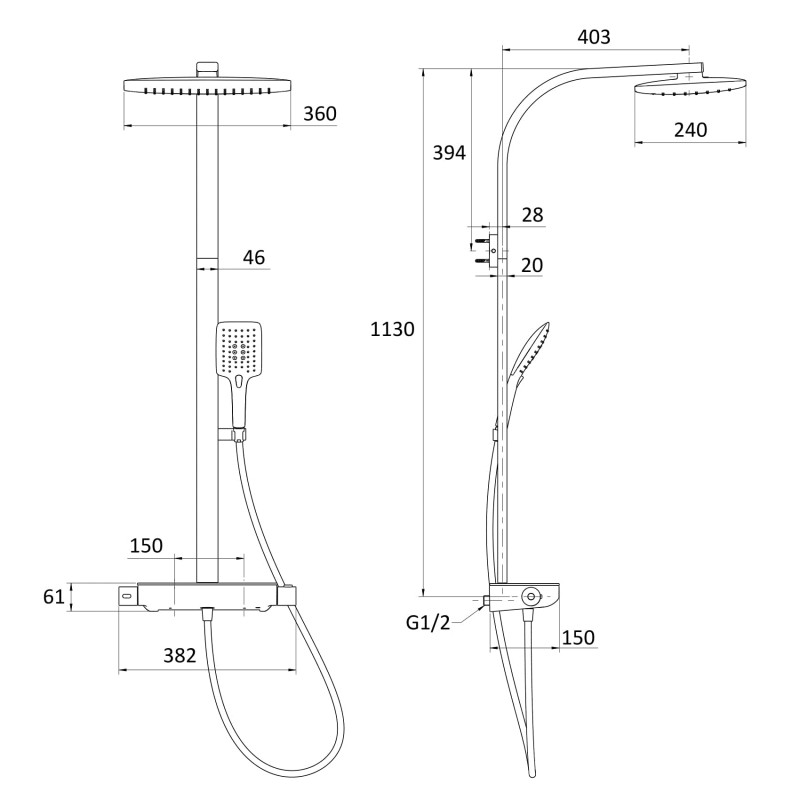 IMPRESE Система душа с термостатом CENTRUM SQP, хром (T-15610W)