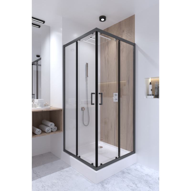 Qtap Душова кабіна Taurus BLA1099SC6 90х90 см, скло Clear 6 мм, покриття CalcLess, без піддона, чорна