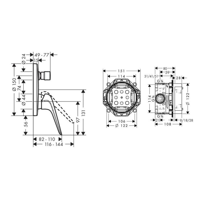 Hansgrohe Смеситель для ванной Novus скрытый монтаж