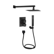 Qtap Душова система Aquarius термостатична прихованого монтажу на два споживача, Black Matt (QTAQA65T103NGB)