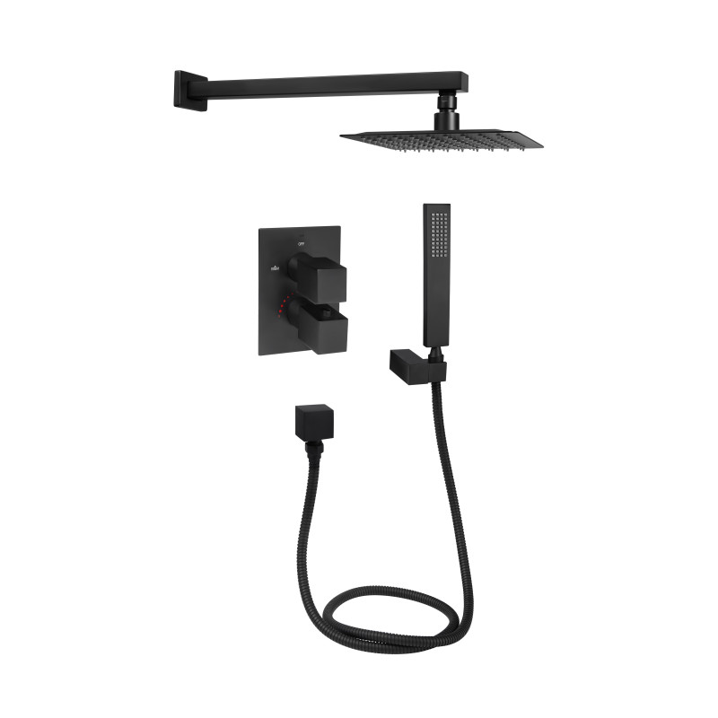 Qtap Душова система Aquarius термостатична прихованого монтажу на два споживача, Black Matt (QTAQA65T103NGB)