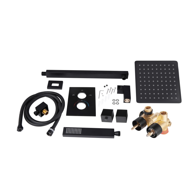 Qtap Душова система Aquarius термостатична прихованого монтажу на два споживача, Black Matt (QTAQA65T103NGB)