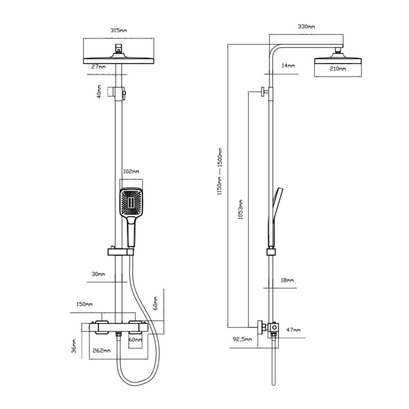 Qtap Душова система Sloup термостатична на два споживача, Chrome (QTSL57103KNC)