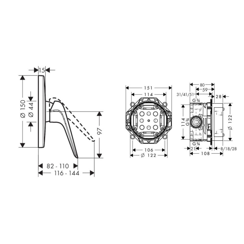 Hansgrohe Смеситель для душа Novus без скрытой части