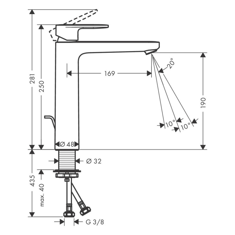 Hansgrohe Змішувач для раковини Vernis Blend високий з донним клапаном