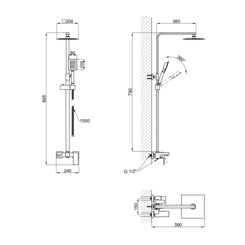 Lidz Душова система для кабіни Kubis 1031 на три споживача з виливом k35, Nickel (LDKUB1031NKS43380)
