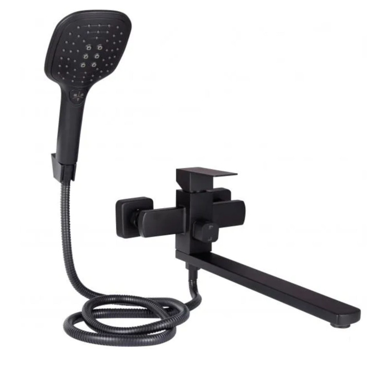 Lidz Змішувач для ванни Kubis 005 з душовим гарнітуром чорний (LDKUB005BLA43378)