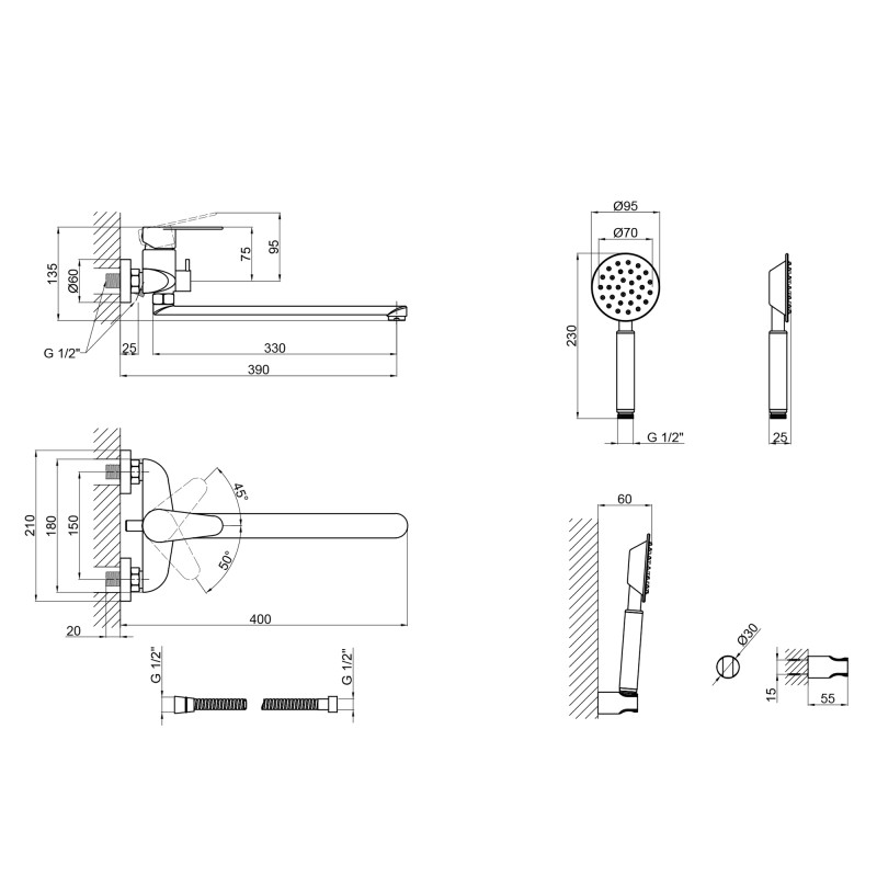 Lidz Змішувач для ванни Vida 005 Нікель (LDVID005NKS38087)