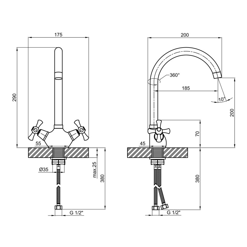 Lidz Змішувач для кухні Lamb 278F Хром (LDLAM278FCRM35071)