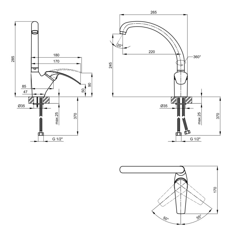 Lidz Змішувач для кухні Mars 007 Хром (LDMAR007CRM34856)