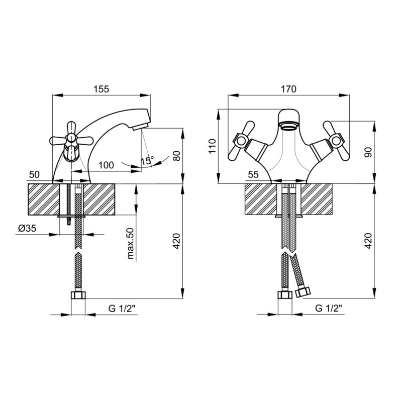Lidz Змішувач для раковини Dominox 161 Хром (LDDOM161CRM35532)