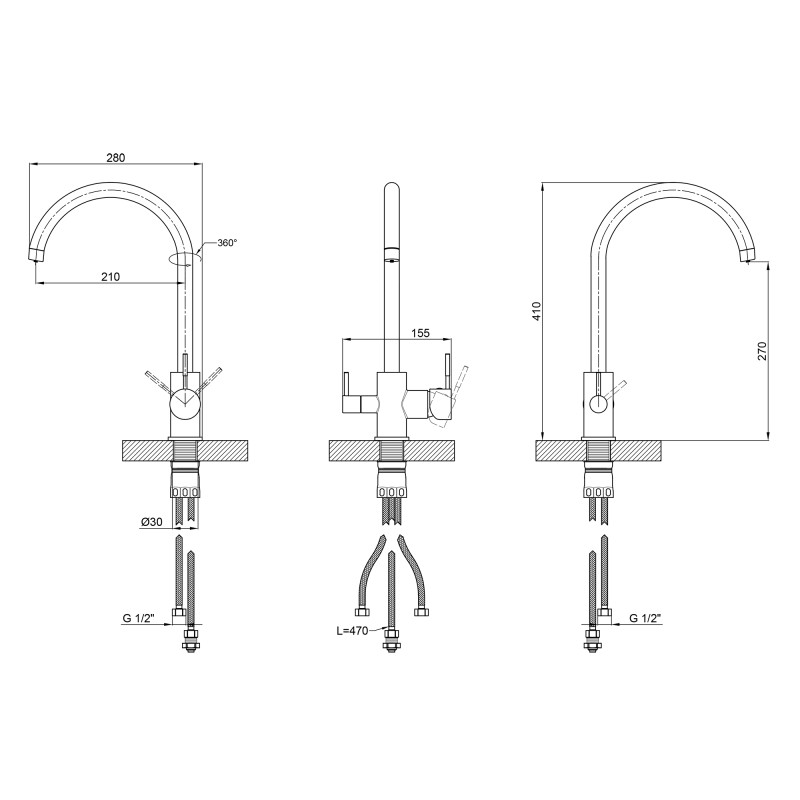 Lidz Змішувач для кухні Aria 020F Нікель (LDARI020FNKS43365)