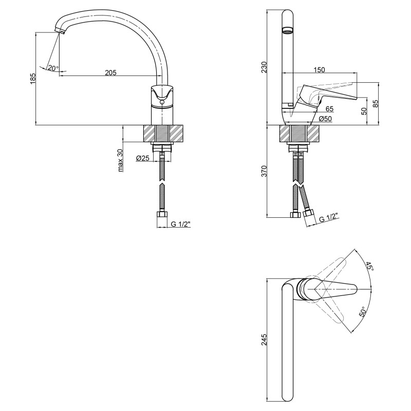 Lidz Змішувач для кухні Nicole 008F Хром (LDNIC008FCRM21877)