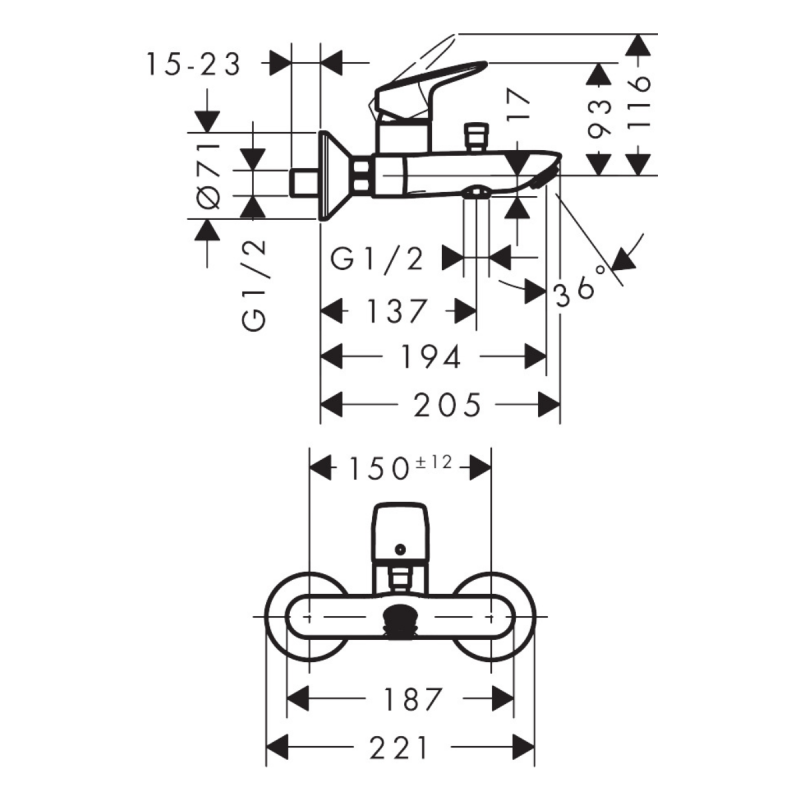 Hansgrohe Смеситель для ванны Logis черный матовый