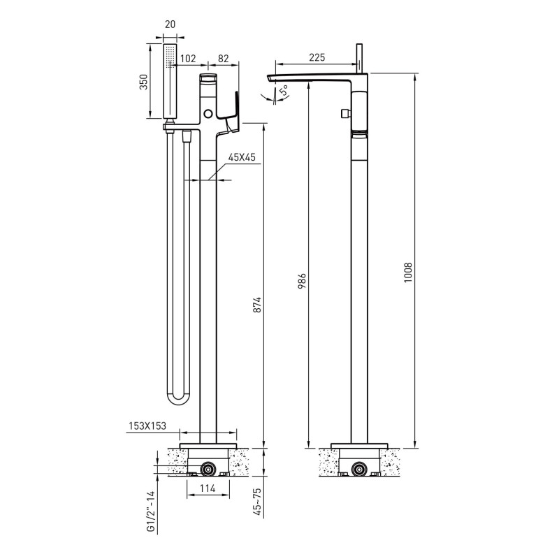 IMPRESE Смеситель для ванны отдельностоящий GRAFIKY, хром (ZMK061901060)