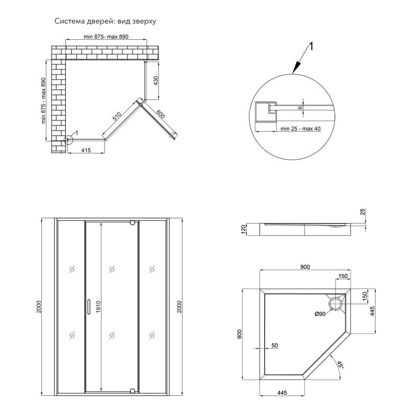 Qtap Набір Душова кабіна Scorpio BLA10995-AC6 Clear 2120x900x900 мм + піддон Diamond 309912 90x90x12 см з сифоном (SCOBLA10995AC6SET)