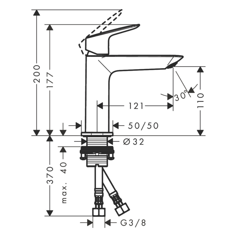 Hansgrohe Смеситель для умывальника Logis 110 с донным клапаном черный матовый