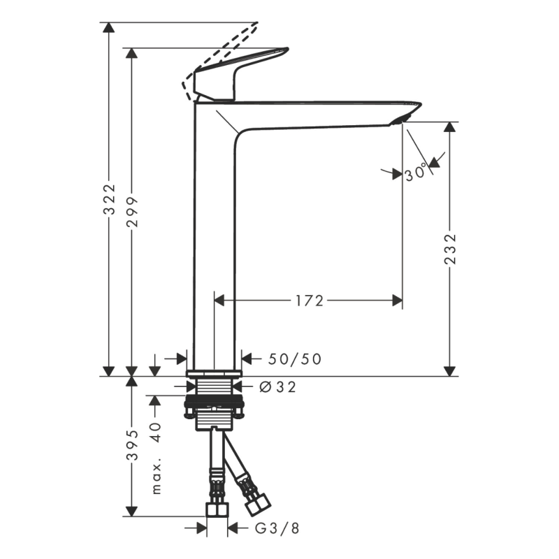 Hansgrohe Смеситель для умывальника Logis 240 черный матовый